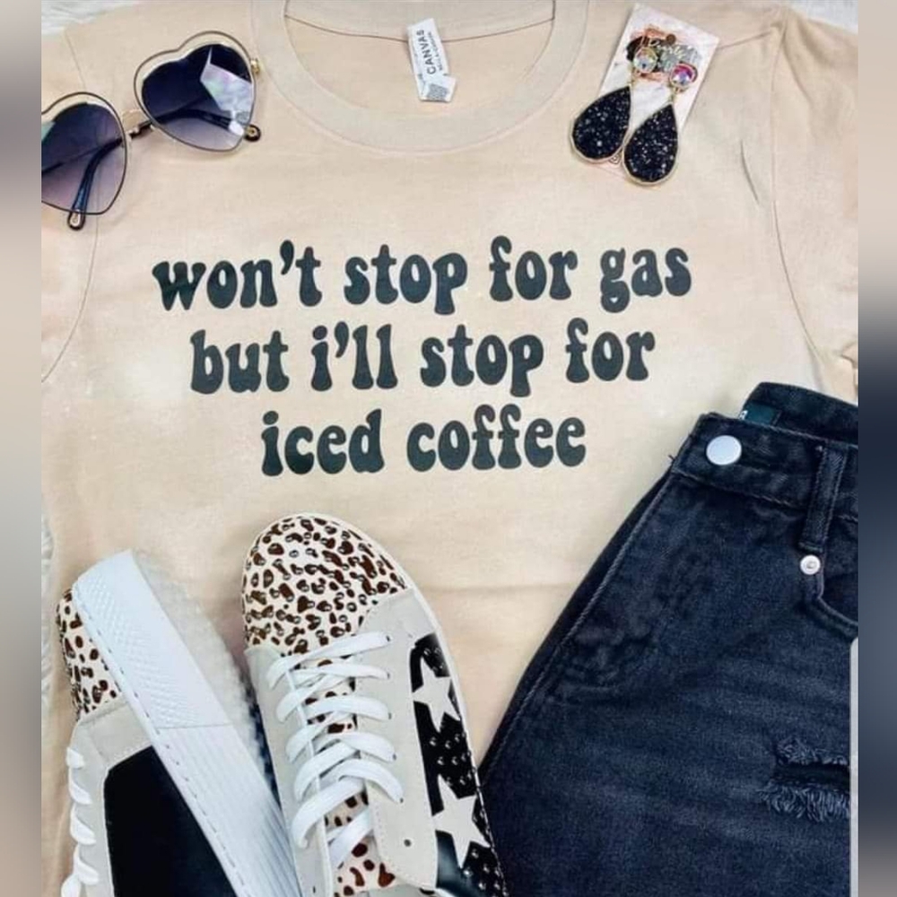 Wont stop for gas ice coffee bleached graphic tee peach white   L 3x 4x